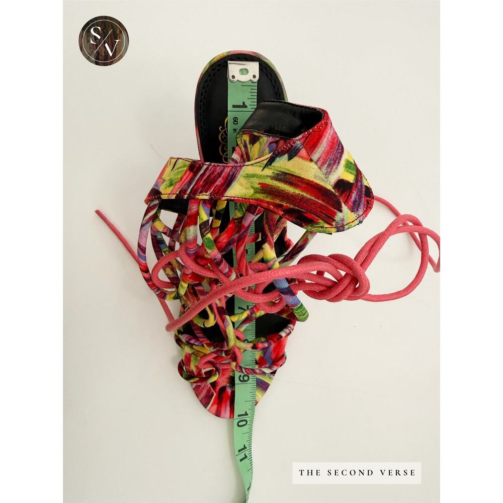 Liliana Multicolored Tropical Colorful Strappy Lace Up Ankle Strap Heels Size 9 - Picture 5 of 6